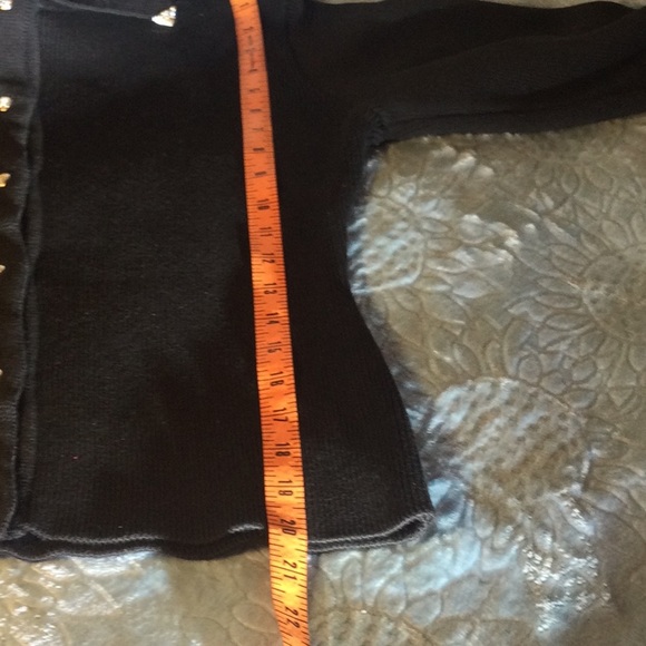 Black Knit Sweater With Bling Buttons and Silver Tips on collar by Von Saken - Picture 9 of 11